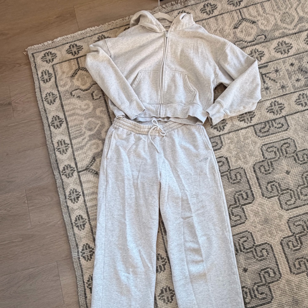Aritzia Light Gray Hoodie and Sweatpants Set